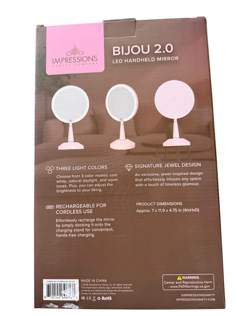 Impressions Bijou 2.0 Rose LED Handheld Mirror with Stand
